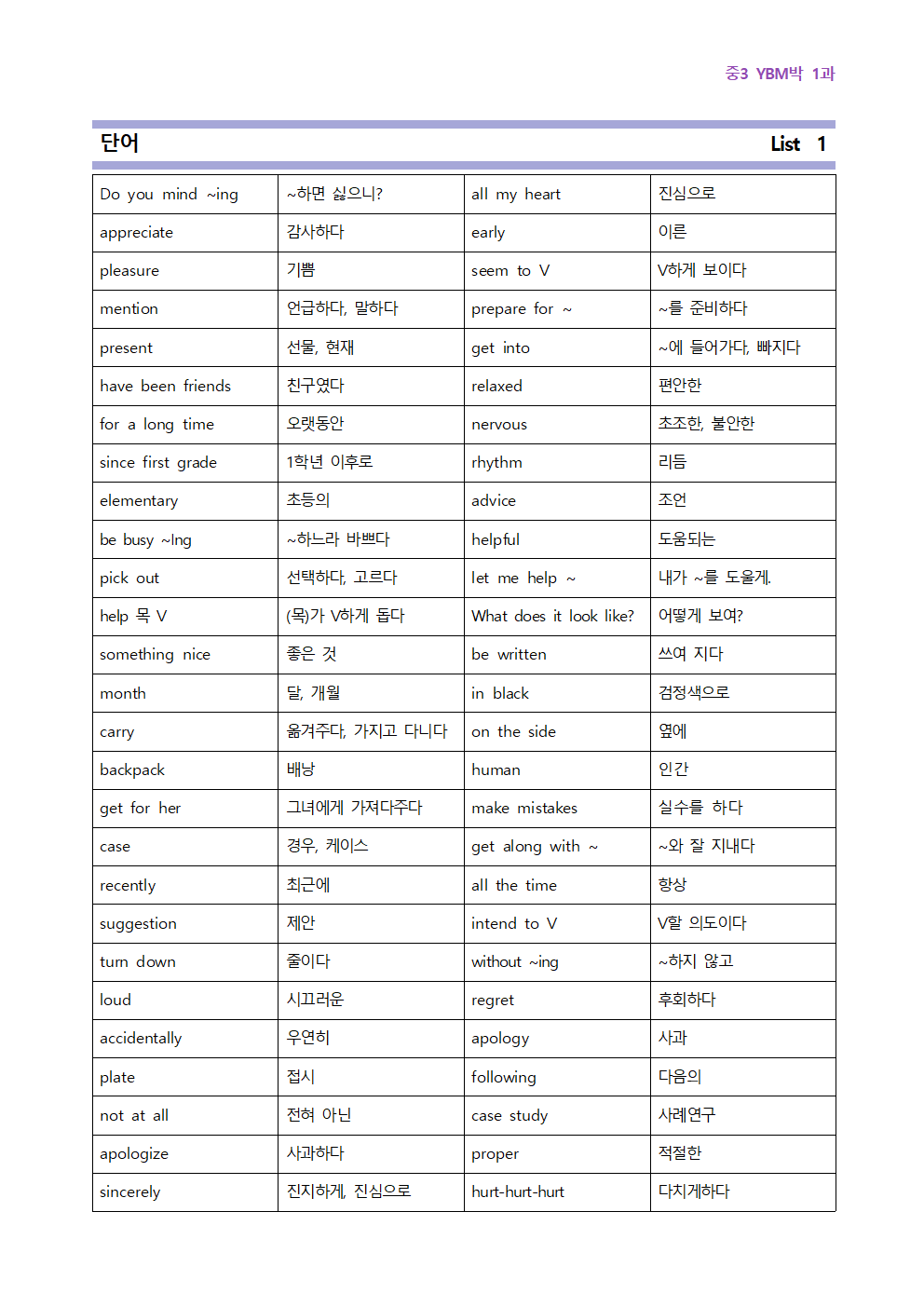 중3 YBM박 1과 단계별 복습과 기출예상 60_promotion