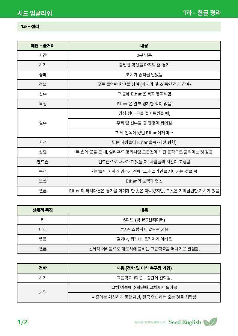 [시드 잉글리쉬] 능률 김성곤 영어 1과 - 본문 분석 + 워크북_promotion