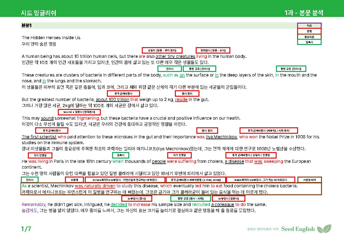[시드 잉글리쉬] YBM 한상호 영어2 1과 - 본문 분석 + 워크북_promotion