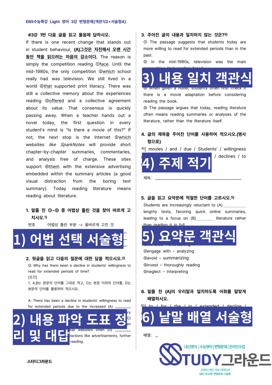 EBS수능특강라이트-영어-3강 변형문제[지문별 서술형+객관식]_promotion